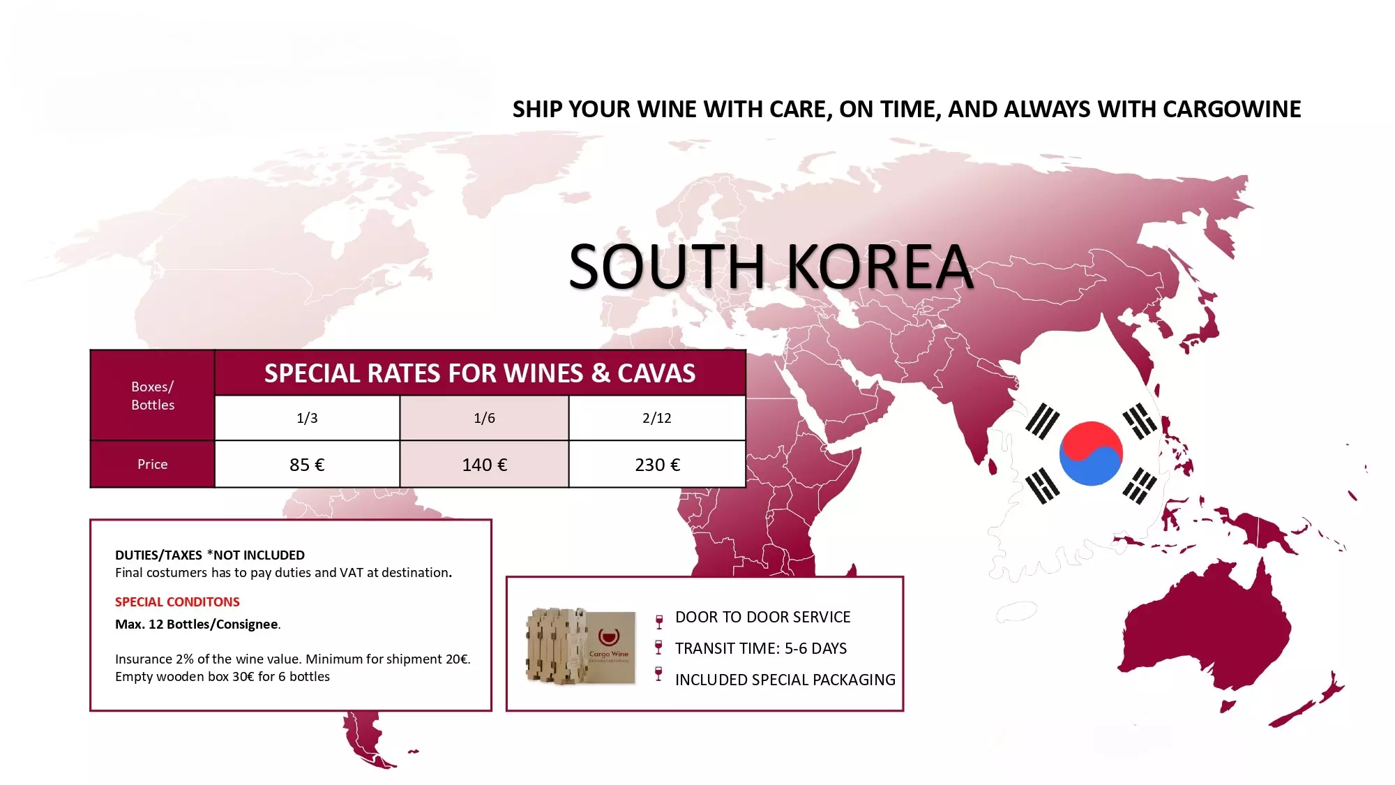 Tarifa de envío para Corea del Sur