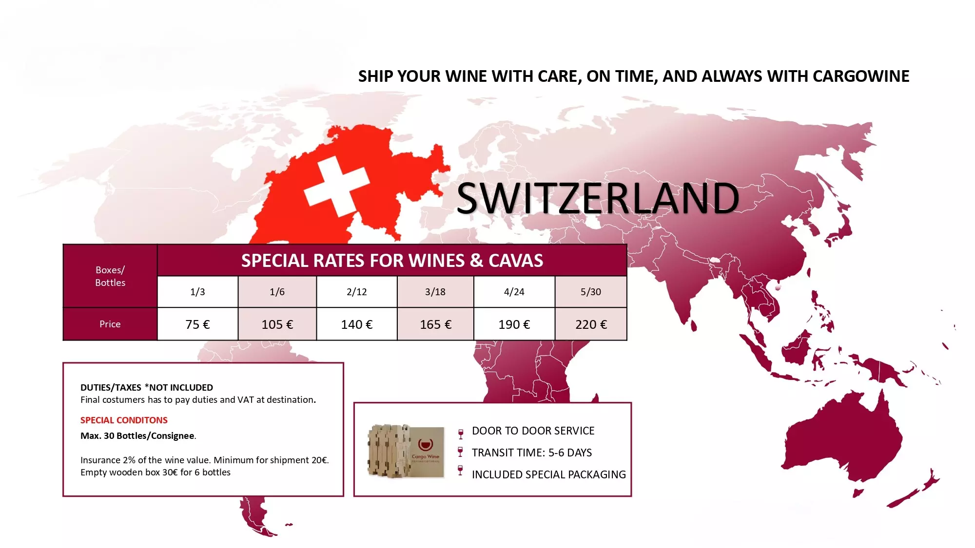 Tarifa de envío para Suiza